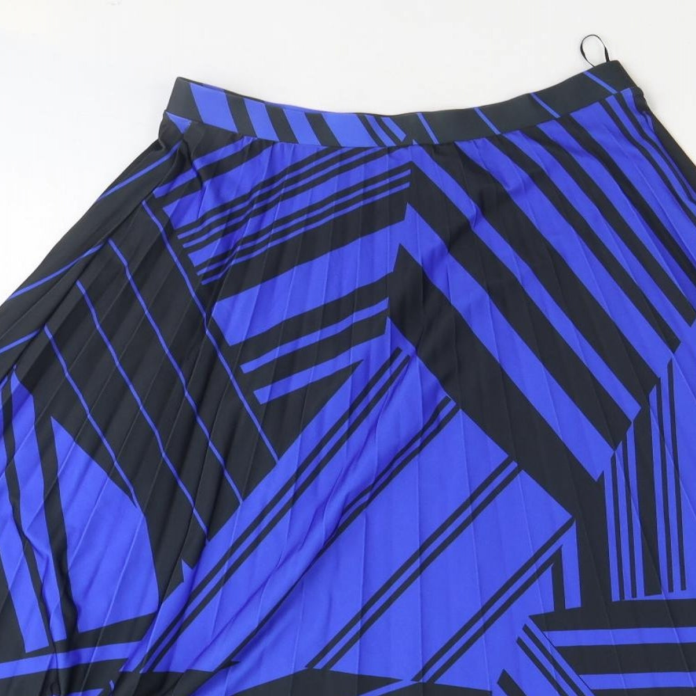 F&F Womens Blue Geometric Polyester Pleated Skirt Size 10