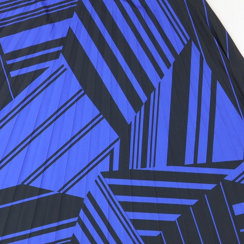 F&F Womens Blue Geometric Polyester Pleated Skirt Size 10