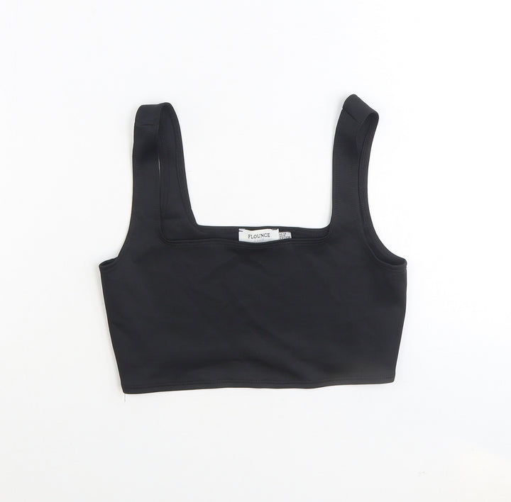 Flounce Womens Black Polyester Cropped Tank Size 12 Square Neck