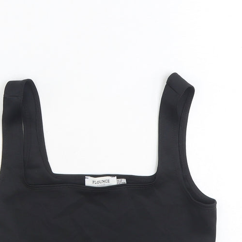 Flounce Womens Black Polyester Cropped Tank Size 12 Square Neck