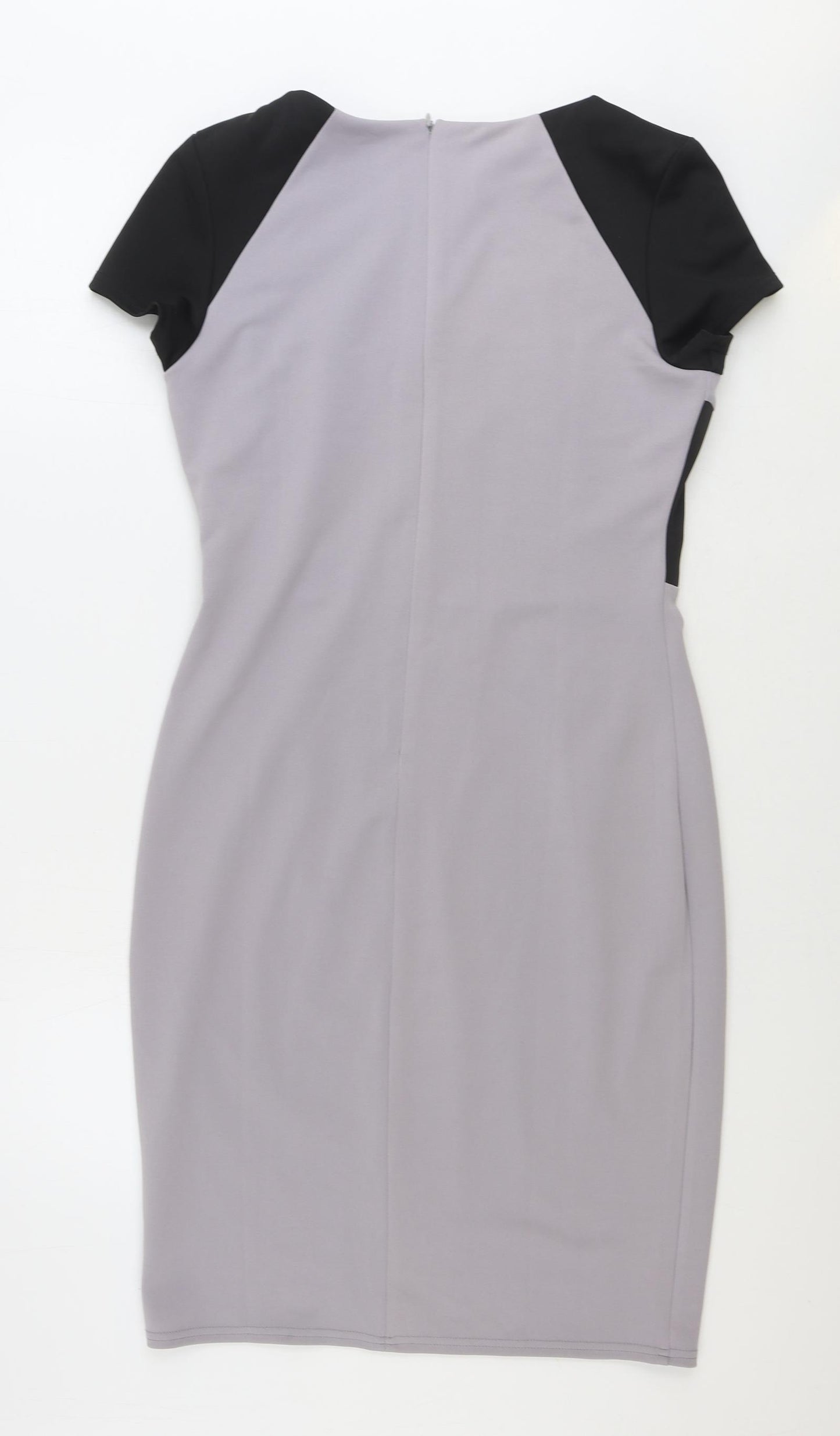City Goddess Womens Grey Colourblock Polyester A-Line Size 16 Round Neck Zip