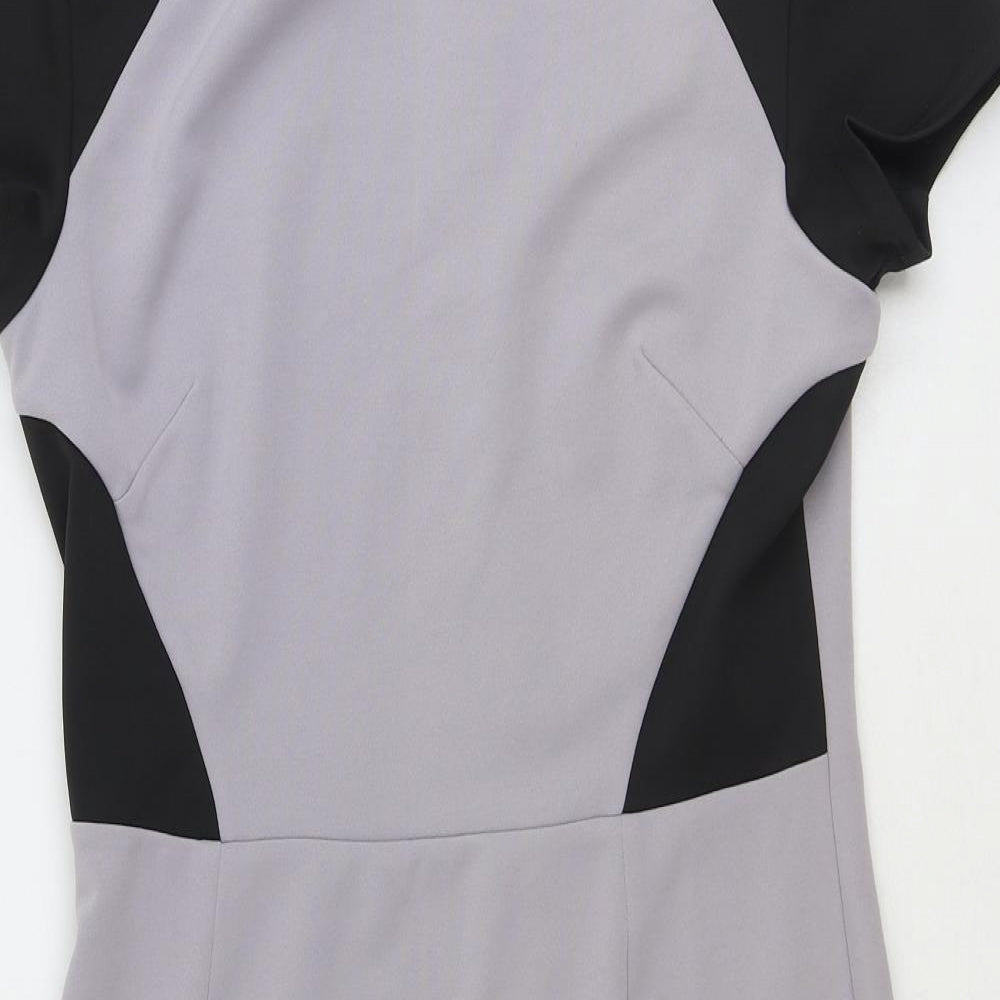 City Goddess Womens Grey Colourblock Polyester A-Line Size 16 Round Neck Zip