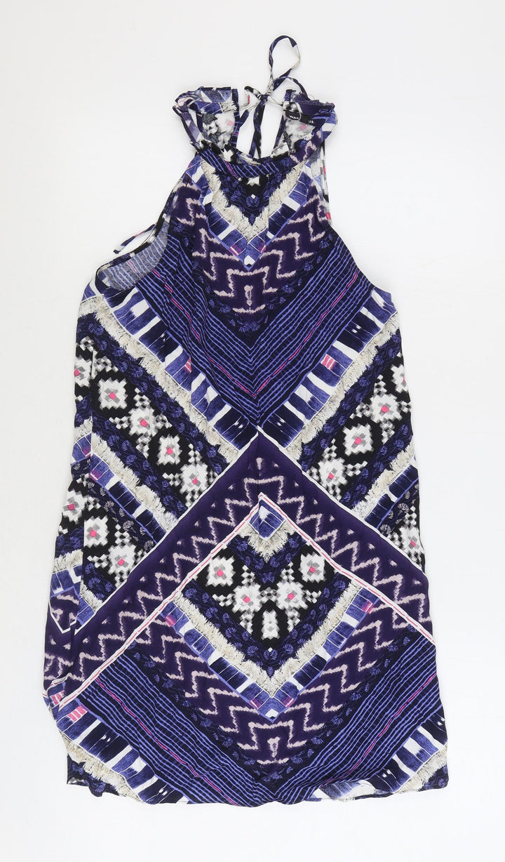 Warehouse Womens Multicoloured Geometric Viscose A-Line Size 8 Round Neck Tie