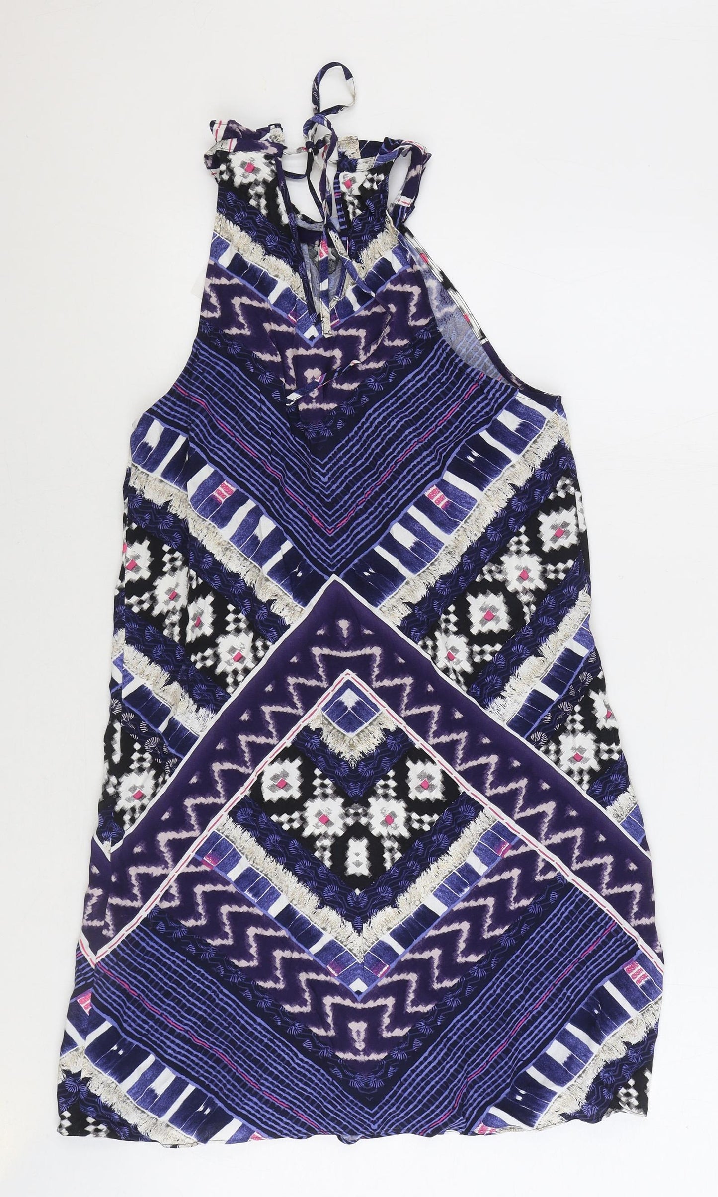 Warehouse Womens Multicoloured Geometric Viscose A-Line Size 8 Round Neck Tie