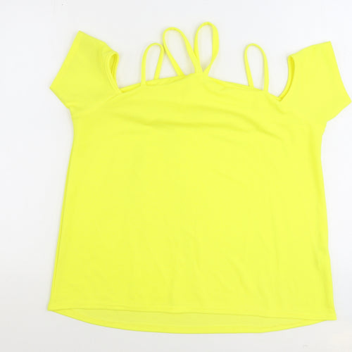 Boohoo Womens Yellow Polyester Basic Blouse Size 14 Boat Neck
