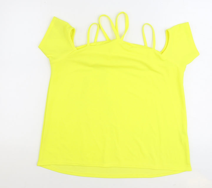 Boohoo Womens Yellow Polyester Basic Blouse Size 14 Boat Neck