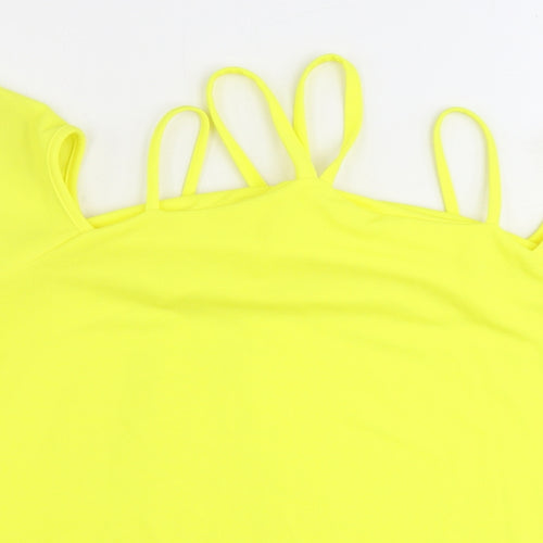 Boohoo Womens Yellow Polyester Basic Blouse Size 14 Boat Neck