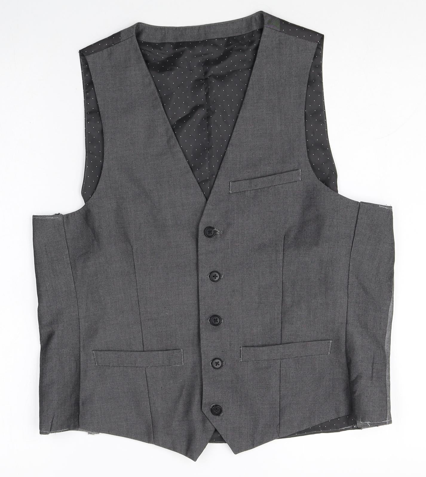 F&F Mens Grey Polyester Jacket Suit Waistcoat Size 38 Regular