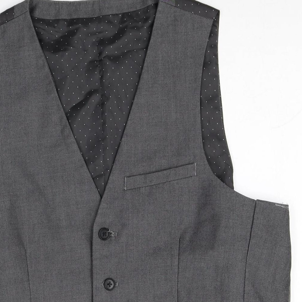 F&F Mens Grey Polyester Jacket Suit Waistcoat Size 38 Regular