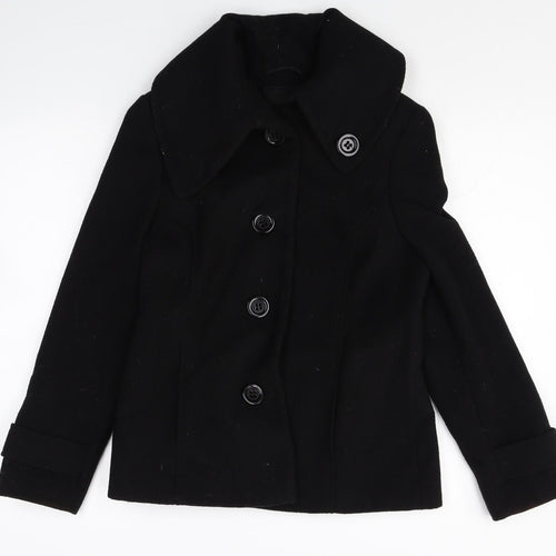 Debenhams Womens Black Pea Coat Coat Size 10 Button