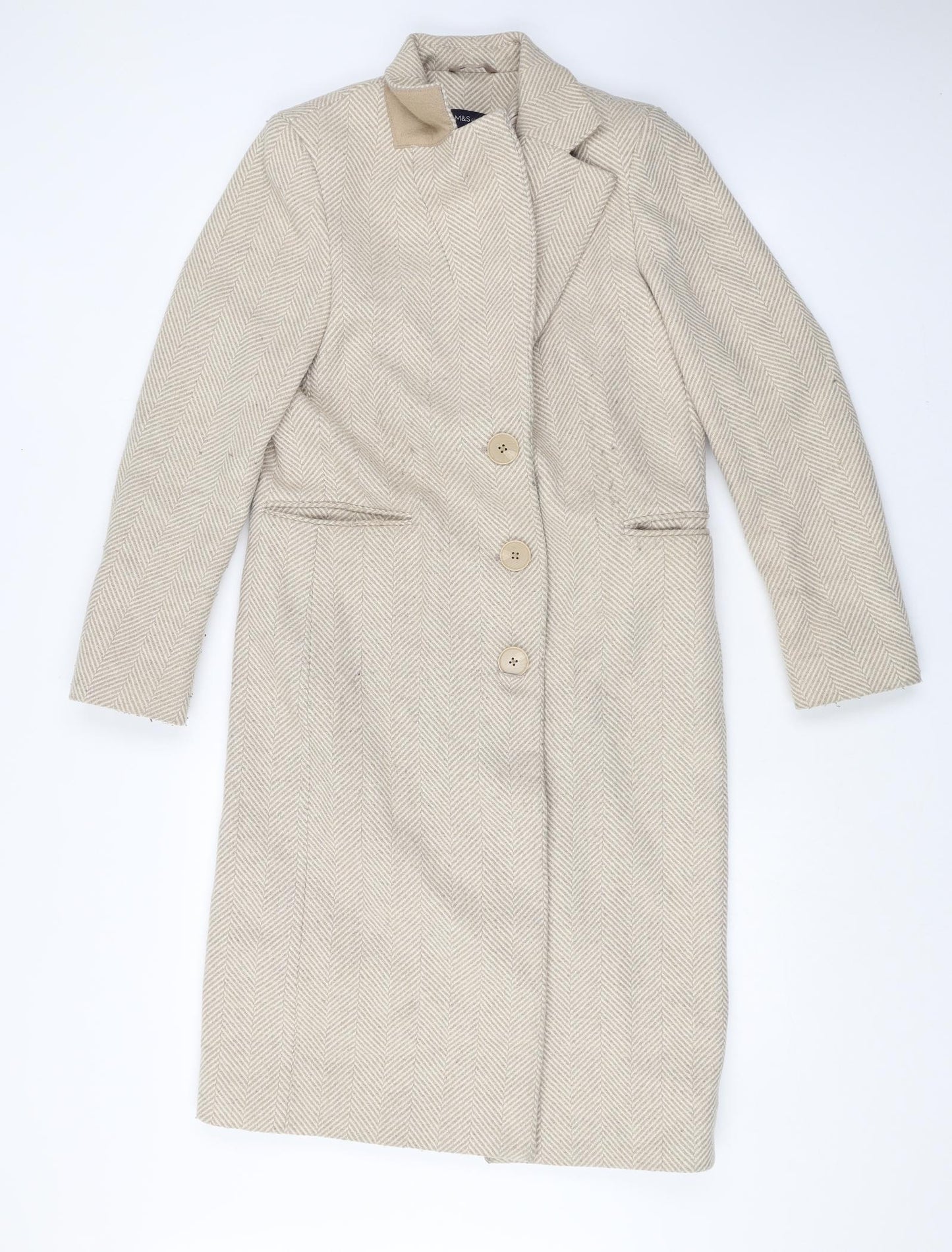 Marks and Spencer Womens Beige Overcoat Coat Size 8 Button