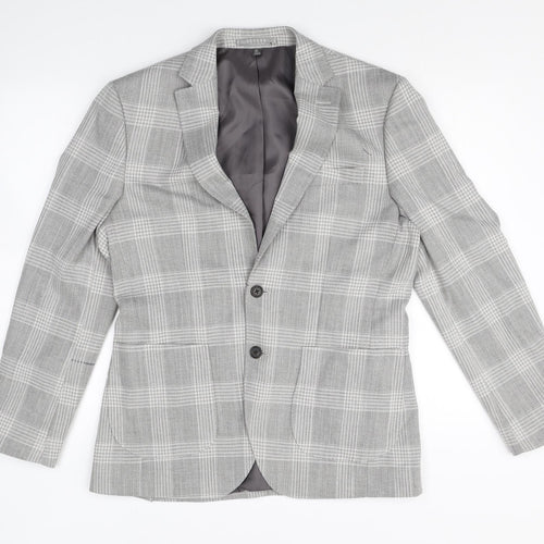 Marks and Spencer Mens Grey Plaid Polyester Jacket Blazer Size 38 Regular