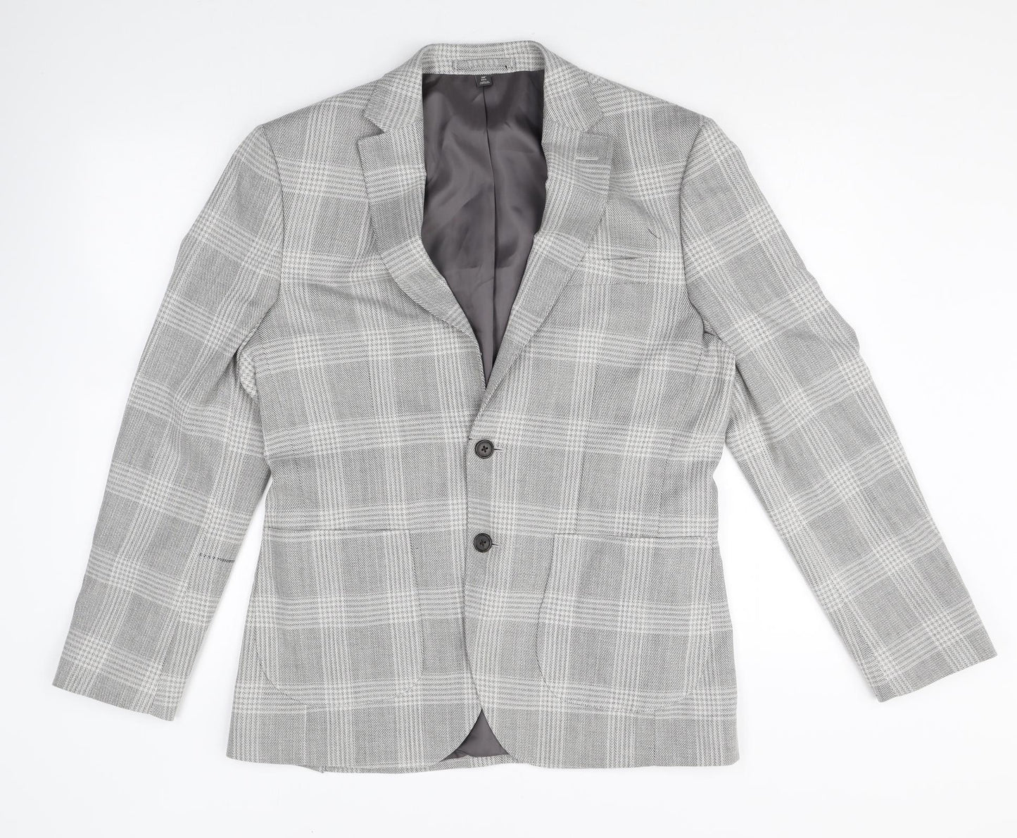 Marks and Spencer Mens Grey Plaid Polyester Jacket Blazer Size 38 Regular