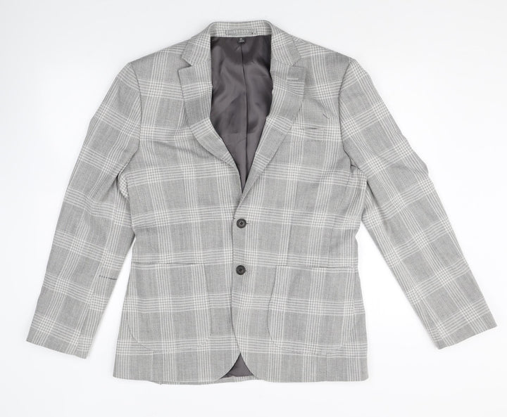 Marks and Spencer Mens Grey Plaid Polyester Jacket Blazer Size 38 Regular