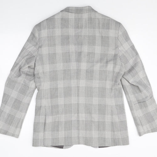 Marks and Spencer Mens Grey Plaid Polyester Jacket Blazer Size 38 Regular
