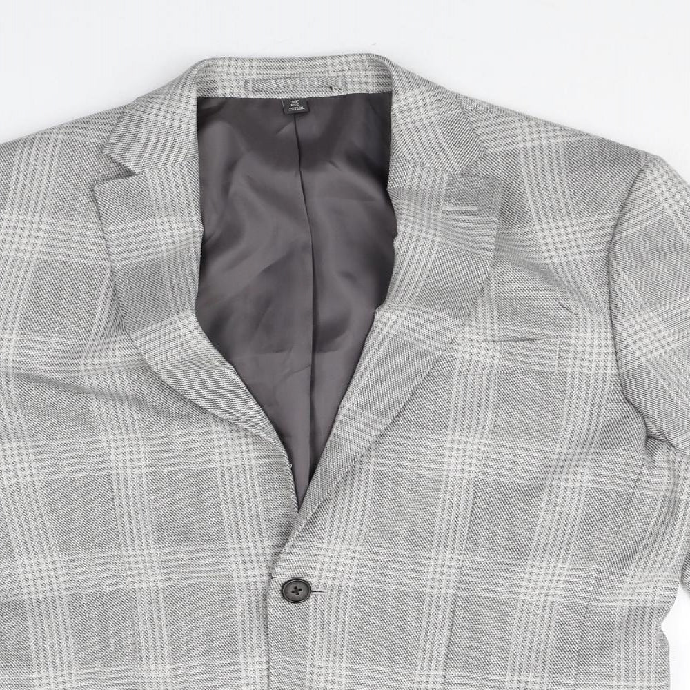 Marks and Spencer Mens Grey Plaid Polyester Jacket Blazer Size 38 Regular