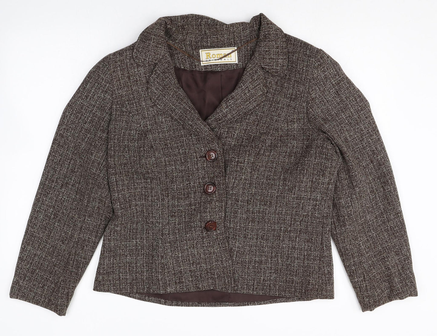 Roman Womens Brown Plaid Polyester Jacket Suit Size 16