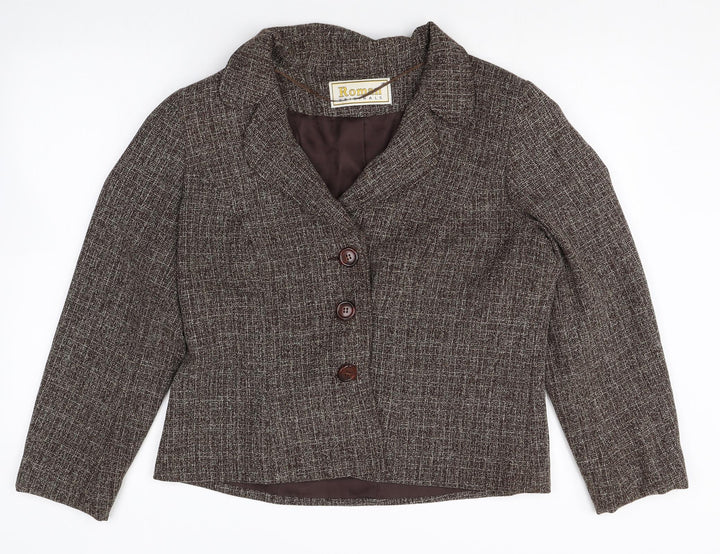 Roman Womens Brown Plaid Polyester Jacket Suit Size 16
