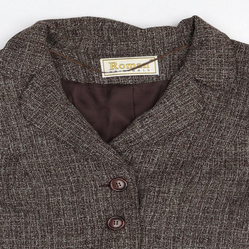 Roman Womens Brown Plaid Polyester Jacket Suit Size 16