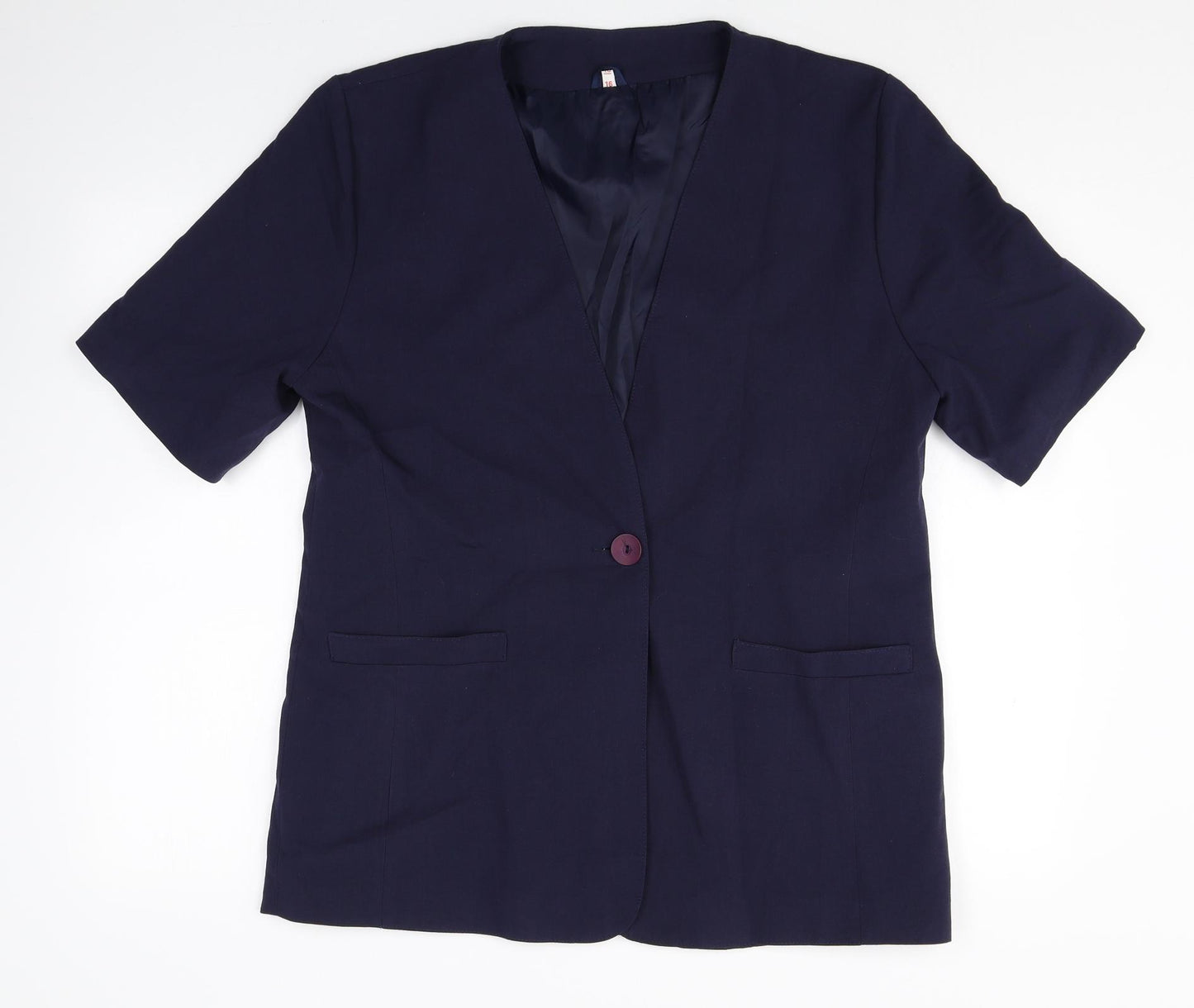 Preworn Womens Blue Polyester Jacket Suit Jacket Size 16