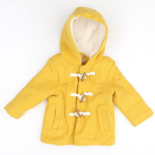 John Lewis Yellow Duffle Coat Coat Size 3-6 Months Hook & Loop
