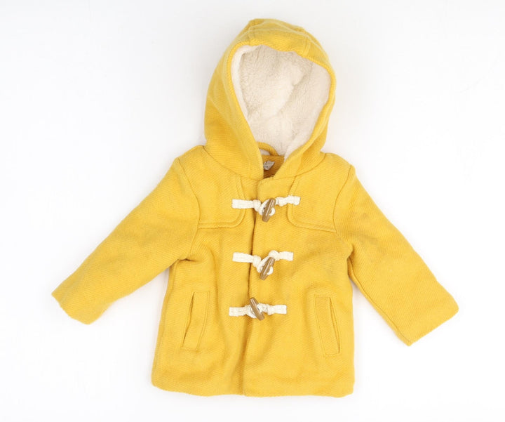 John Lewis Yellow Duffle Coat Coat Size 3-6 Months Hook & Loop
