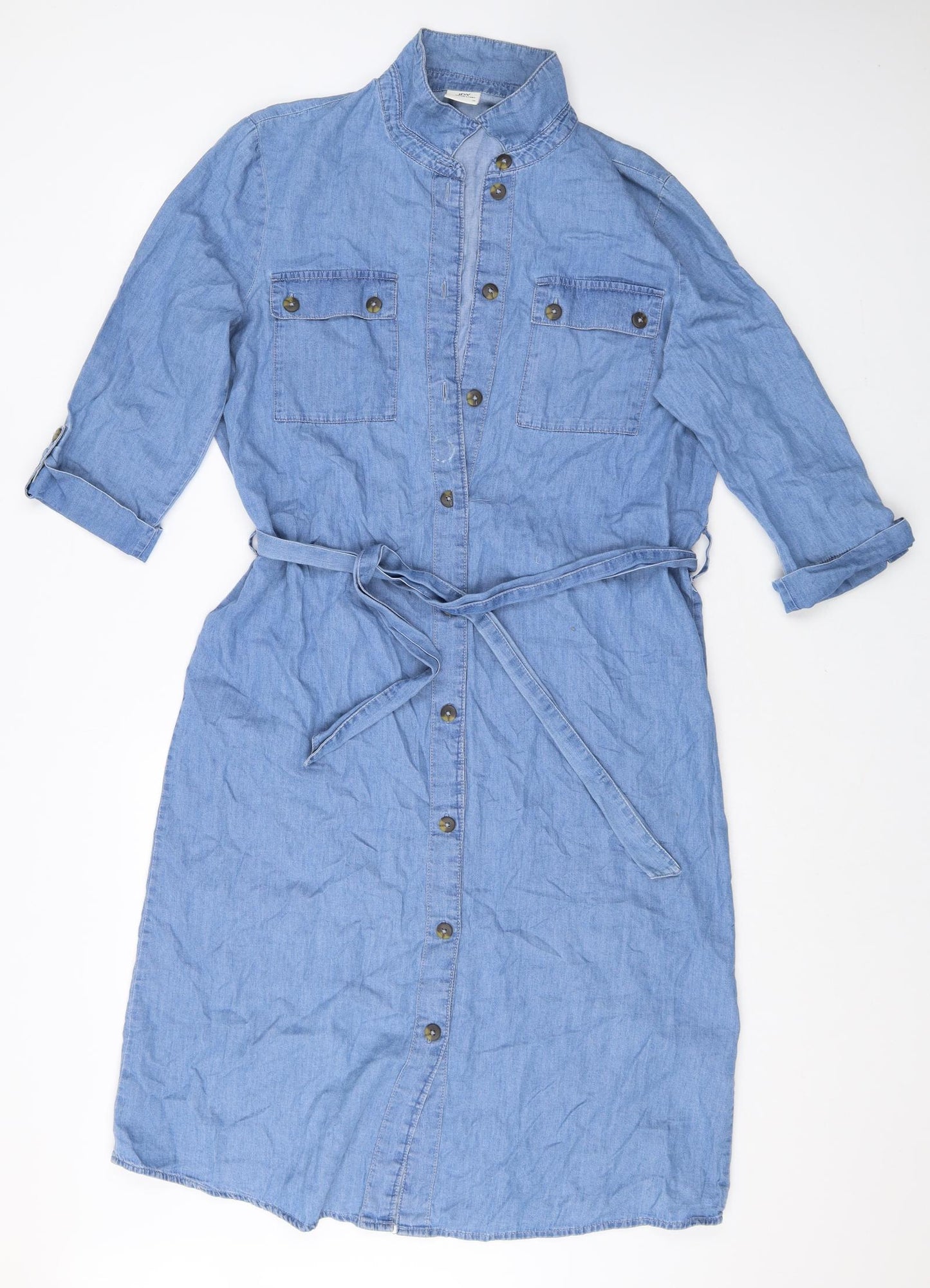 JDY Womens Blue Cotton Shirt Dress Size 10 Collared Button