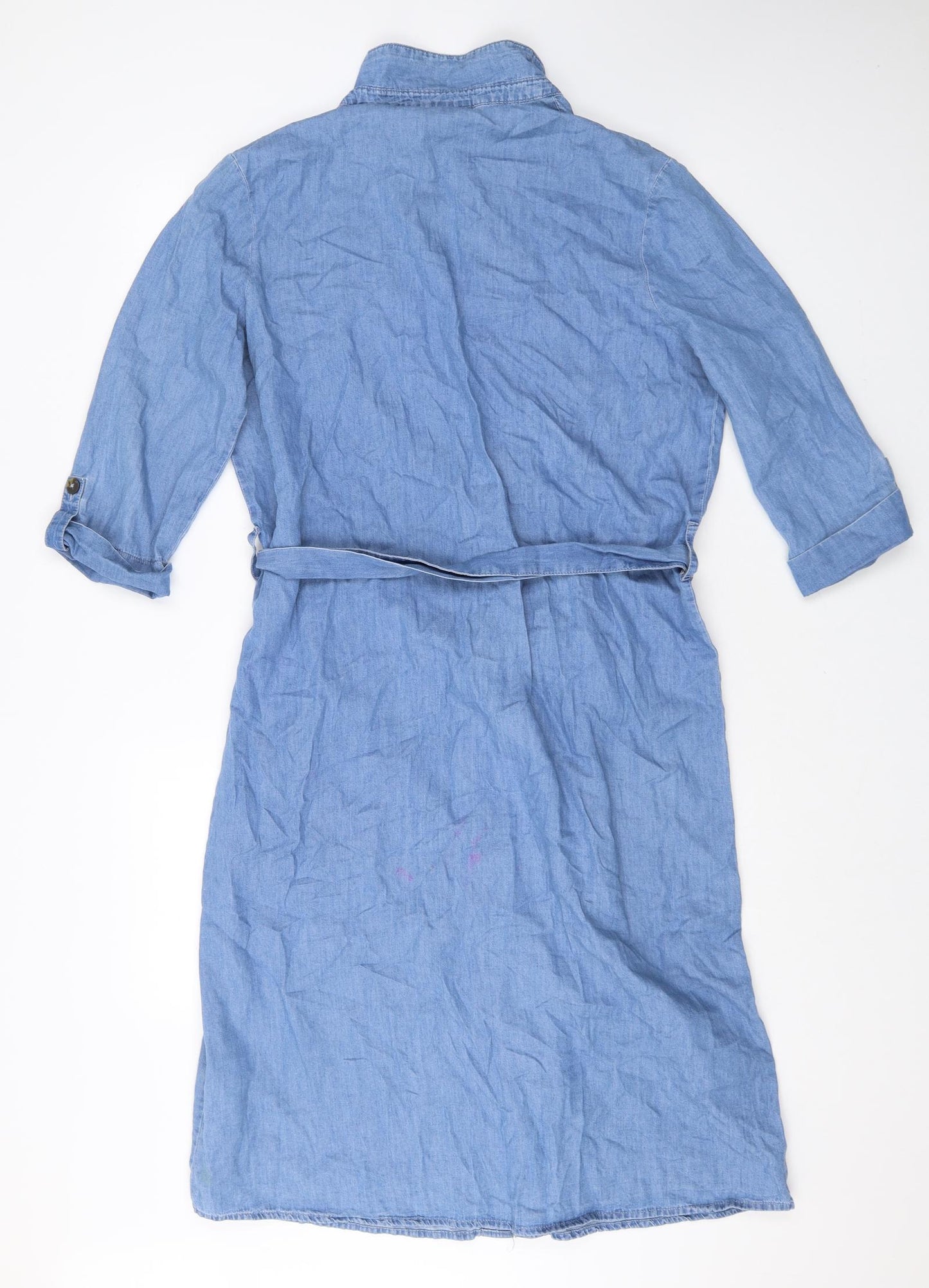 JDY Womens Blue Cotton Shirt Dress Size 10 Collared Button