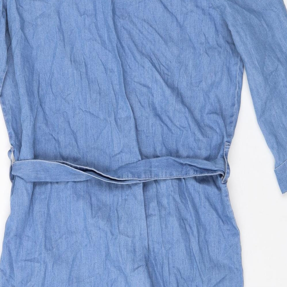 JDY Womens Blue Cotton Shirt Dress Size 10 Collared Button