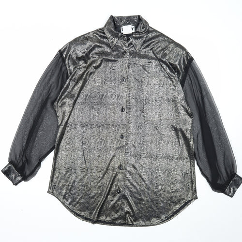 LANY Womens Black Geometric Viscose Basic Button-Up Size S V-Neck