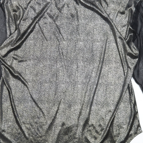 LANY Womens Black Geometric Viscose Basic Button-Up Size S V-Neck