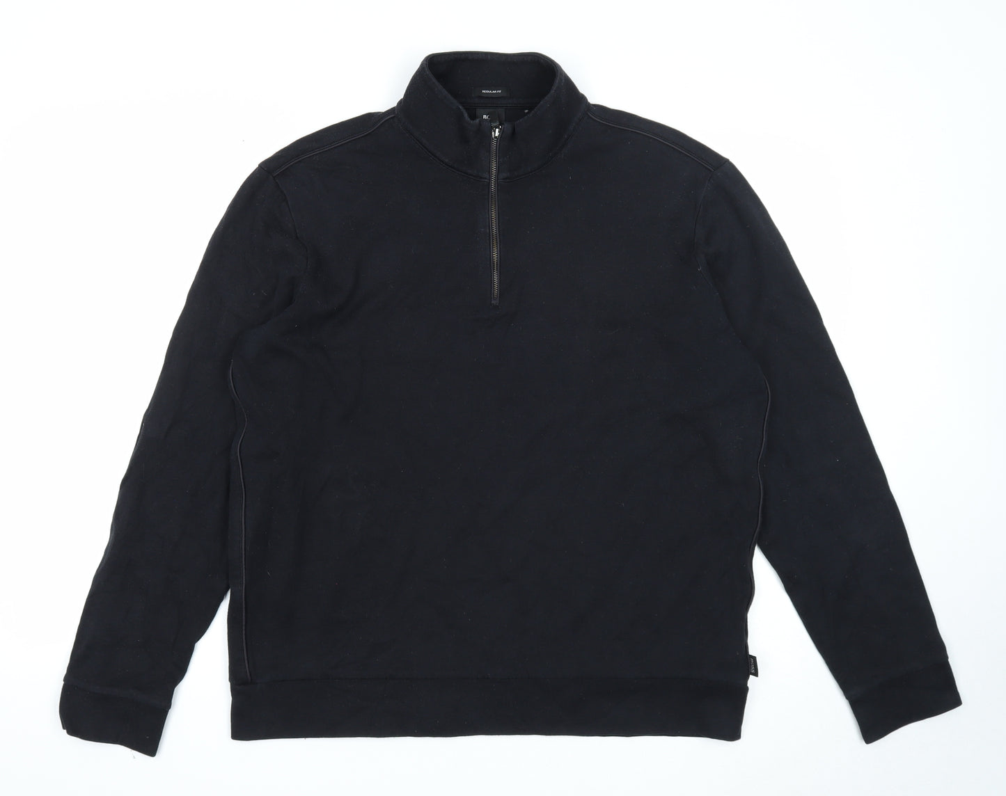 HUGO BOSS Womens Black Cotton Pullover Sweatshirt Size 2XL Zip