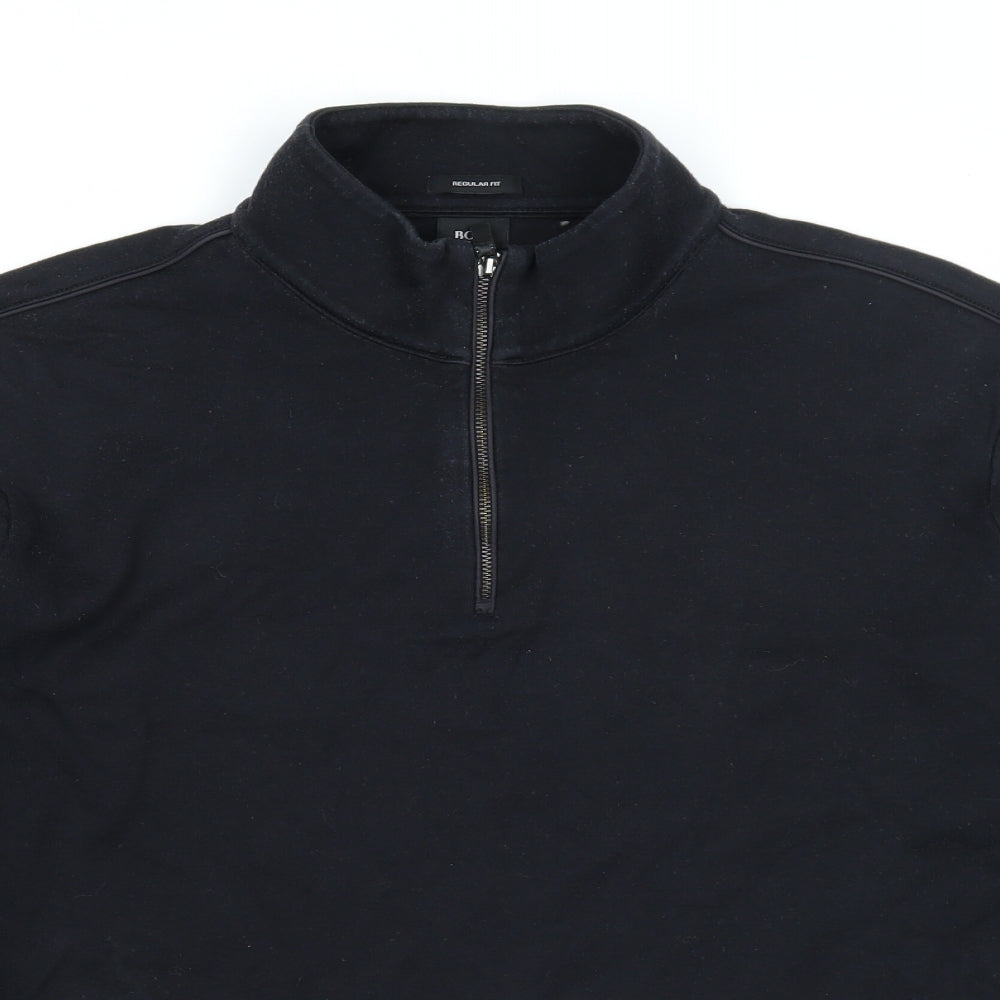 HUGO BOSS Womens Black Cotton Pullover Sweatshirt Size 2XL Zip