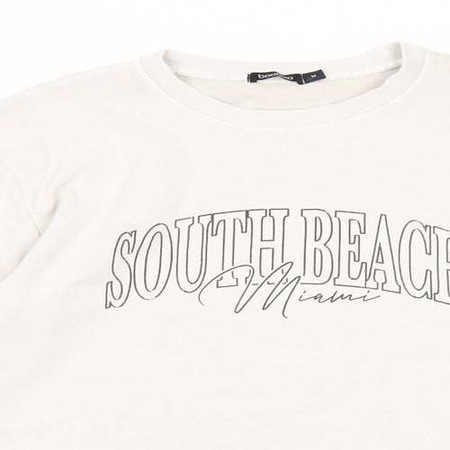 Boohoo Womens Ivory Cotton Pullover Sweatshirt Size M Pullover - South Beach Miami