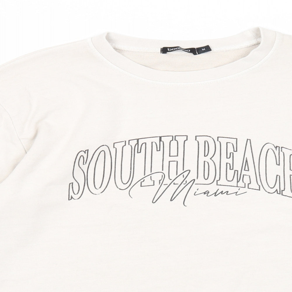 Boohoo Womens Ivory Cotton Pullover Sweatshirt Size M Pullover - South Beach Miami