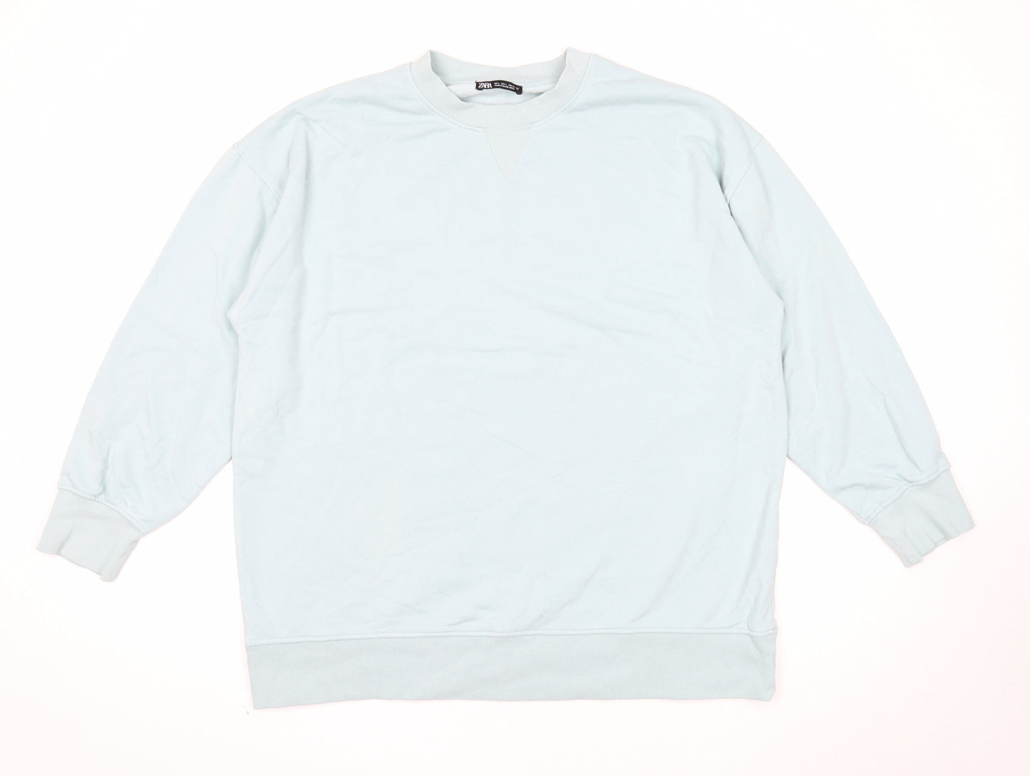 Zara Mens Blue Cotton Pullover Sweatshirt Size L