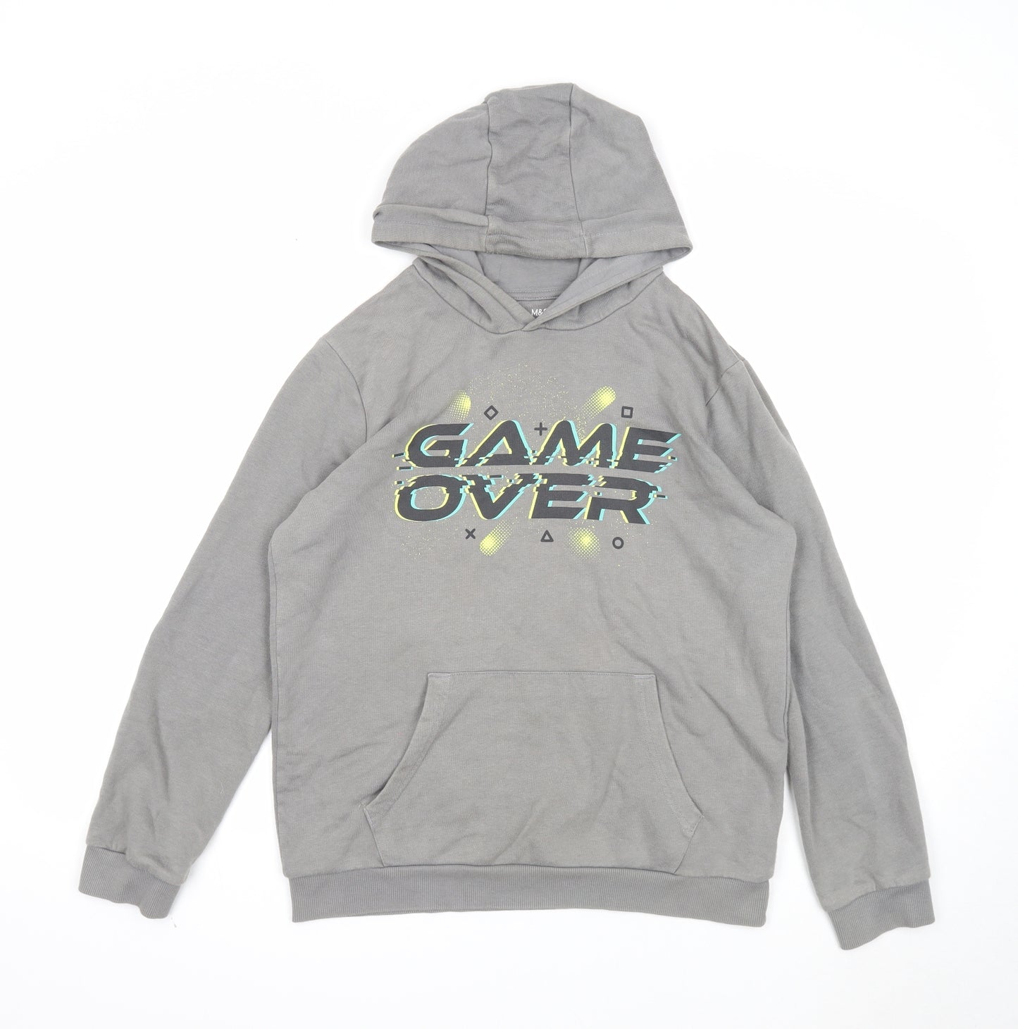Marks and Spencer Boys Grey Cotton Pullover Hoodie Size 13-14 Years Pullover - Game Over