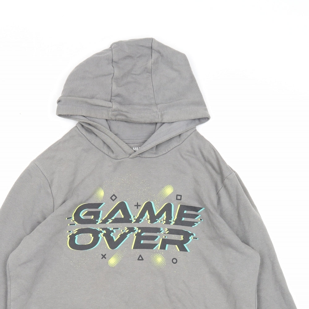 Marks and Spencer Boys Grey Cotton Pullover Hoodie Size 13-14 Years Pullover - Game Over
