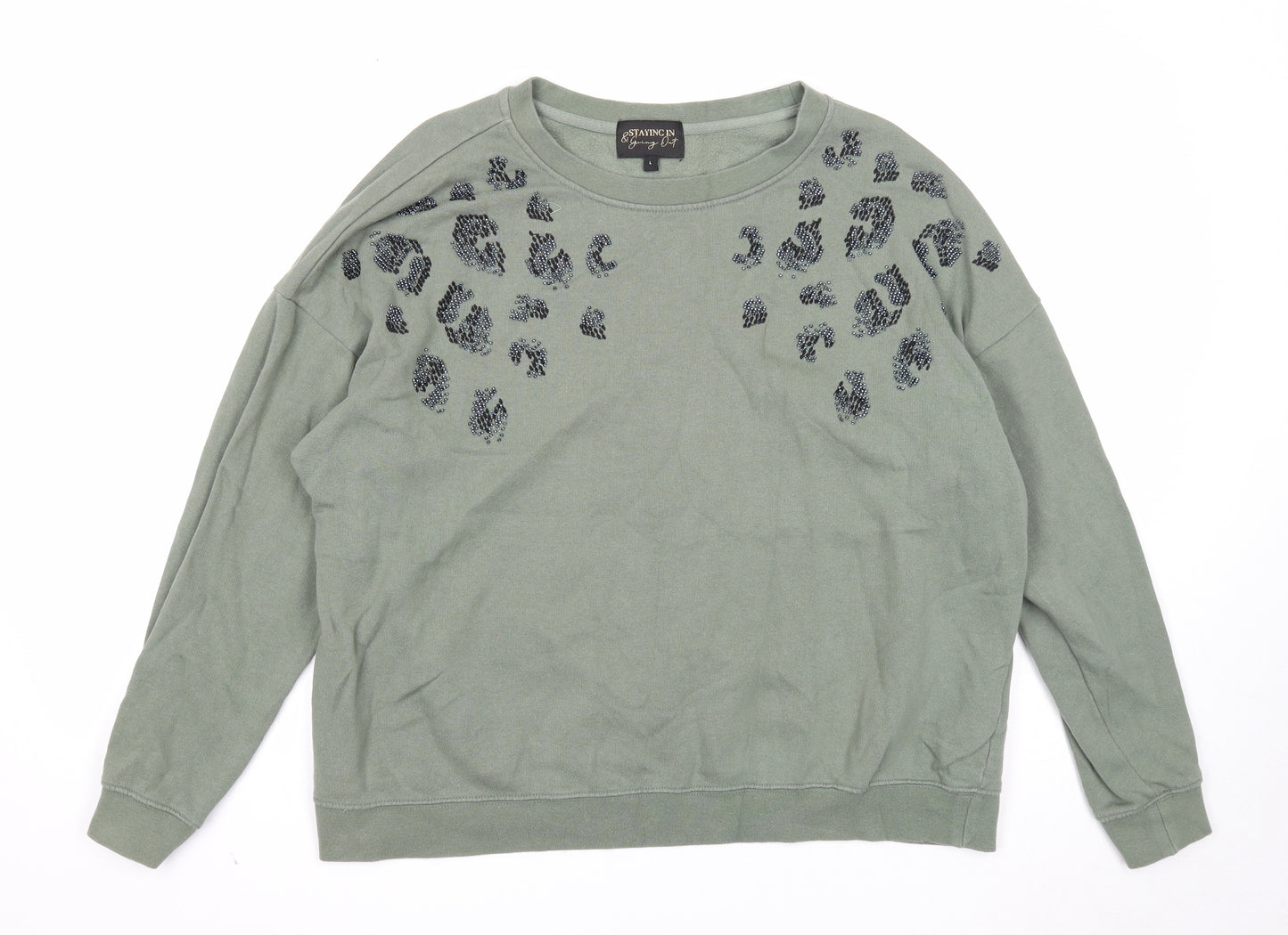 NEXT Womens Green Animal Print Cotton Pullover Sweatshirt Size L Pullover - Leopard Print