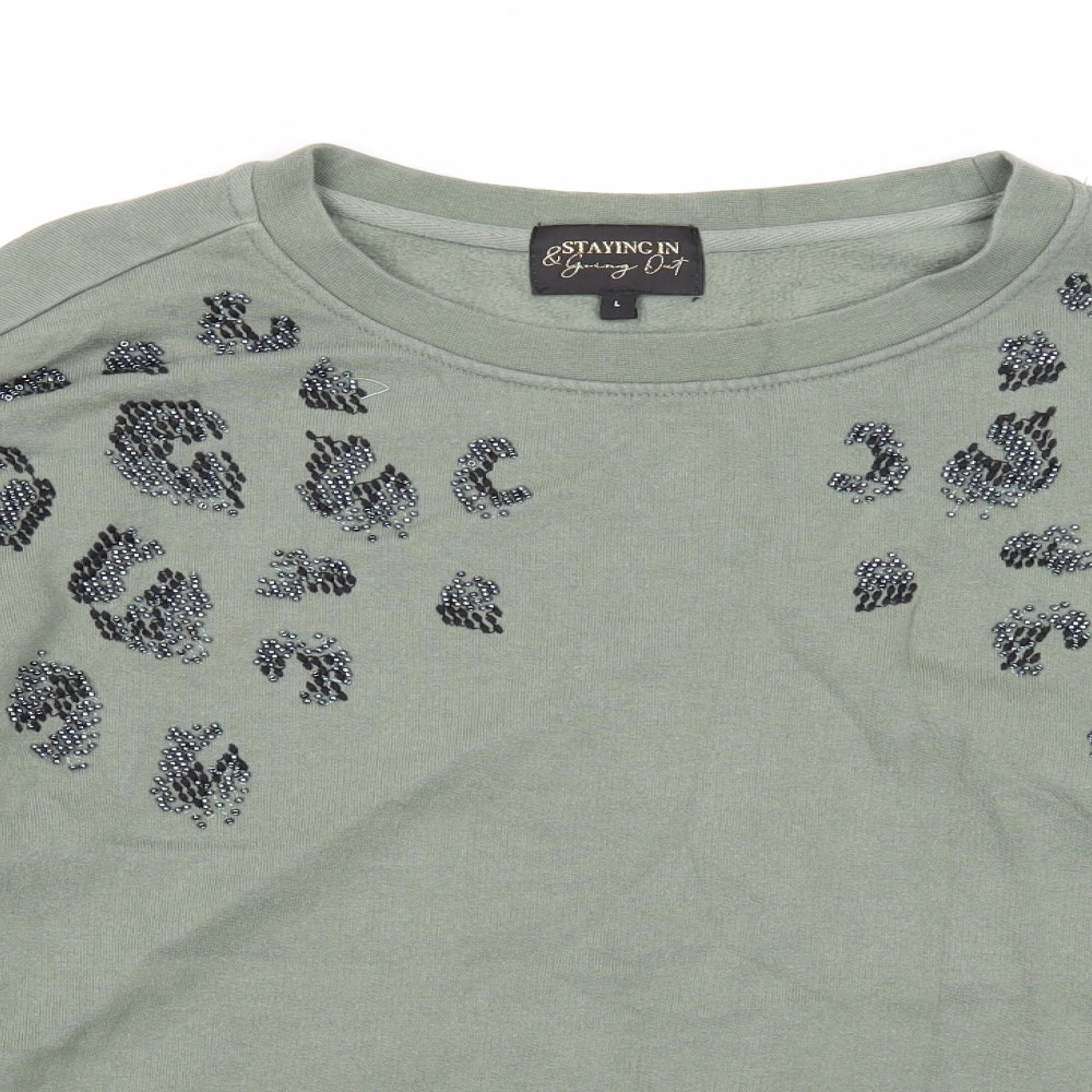 NEXT Womens Green Animal Print Cotton Pullover Sweatshirt Size L Pullover - Leopard Print