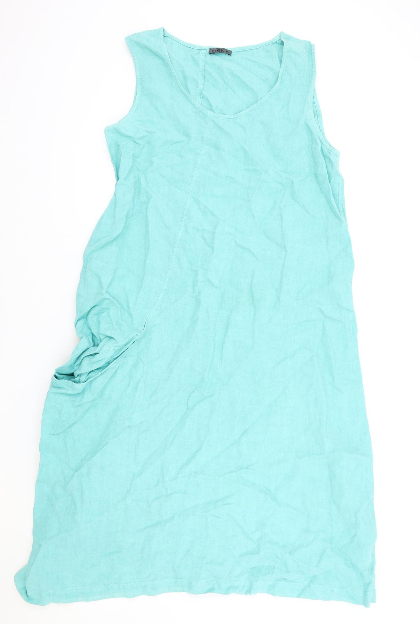 Ozark Womens Blue Linen A-Line Size M Scoop Neck Pullover