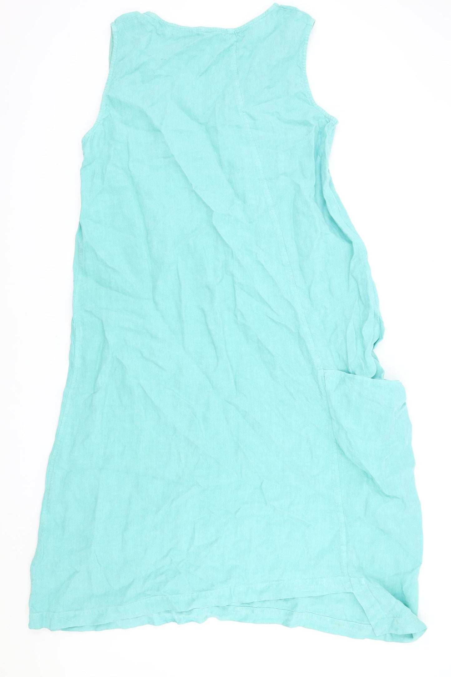 Ozark Womens Blue Linen A-Line Size M Scoop Neck Pullover