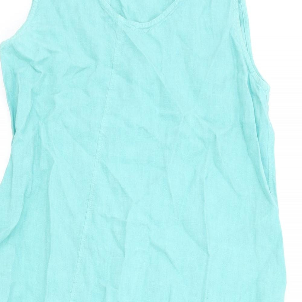Ozark Womens Blue Linen A-Line Size M Scoop Neck Pullover