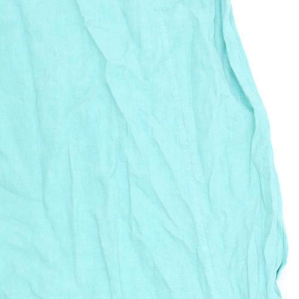 Ozark Womens Blue Linen A-Line Size M Scoop Neck Pullover