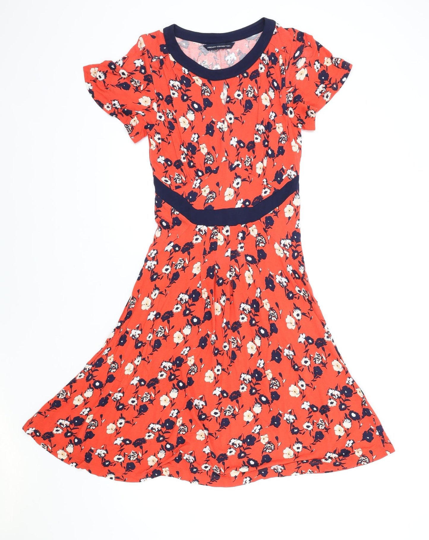 French Connection Womens Red Floral Viscose A-Line Size S Round Neck Pullover