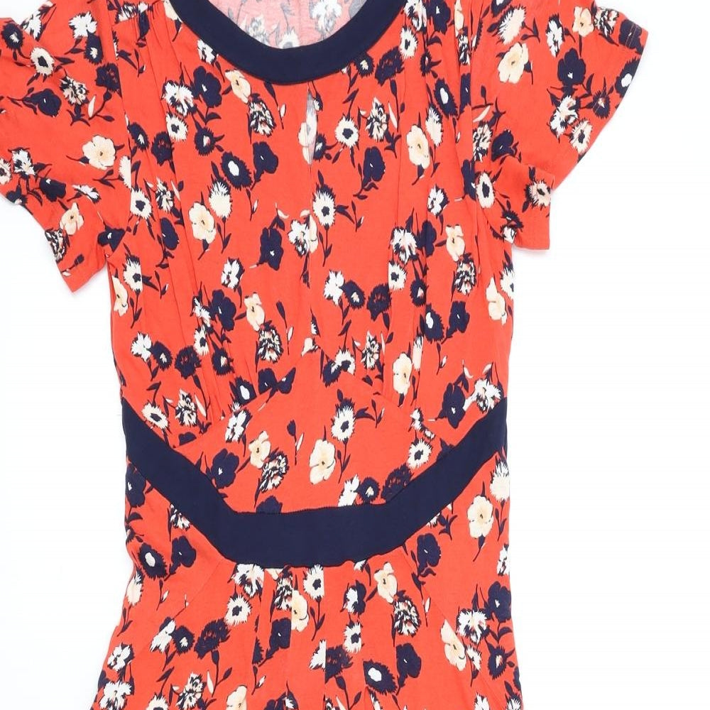 French Connection Womens Red Floral Viscose A-Line Size S Round Neck Pullover