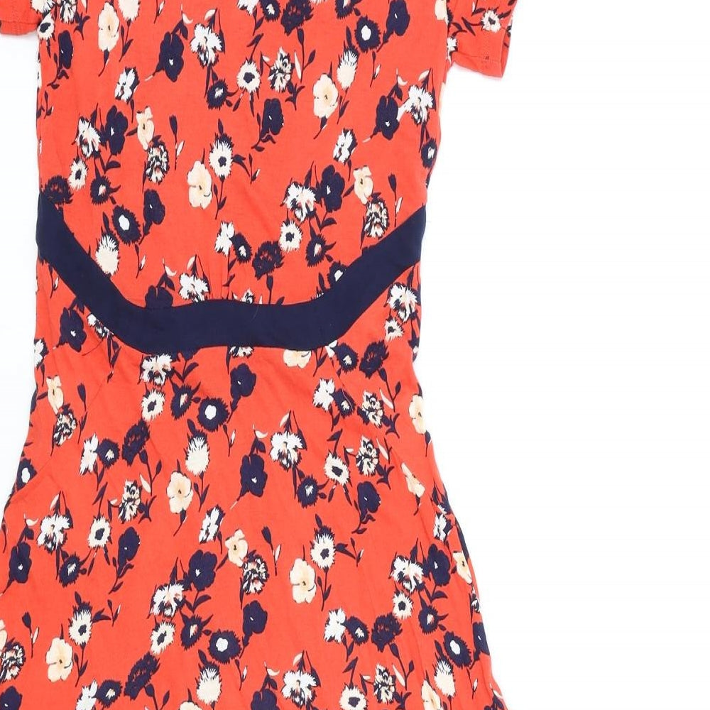 French Connection Womens Red Floral Viscose A-Line Size S Round Neck Pullover