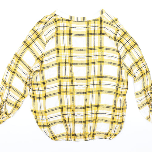 Select Womens Yellow Plaid Polyester Basic Blouse Size 16 V-Neck - Elastic Hem