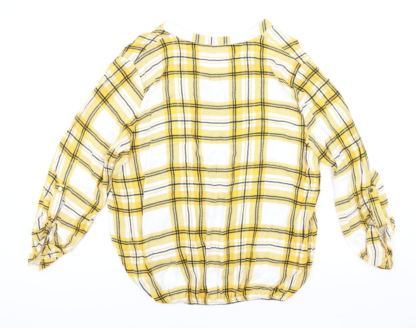 Select Womens Yellow Plaid Polyester Basic Blouse Size 16 V-Neck - Elastic Hem