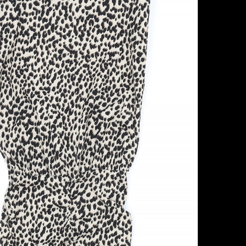 New Look Womens Brown Animal Print Viscose Pencil Dress Size 4 Round Neck Button - Leopard Pattern Shoulder Pads